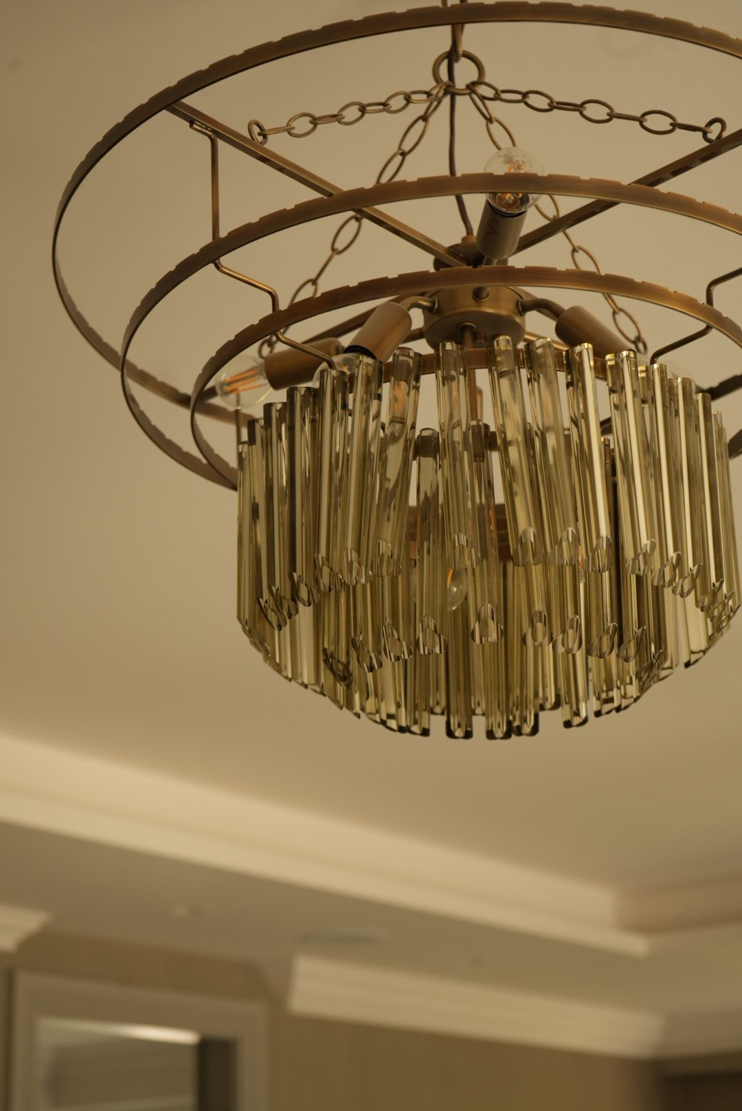A tiered glass chandelier