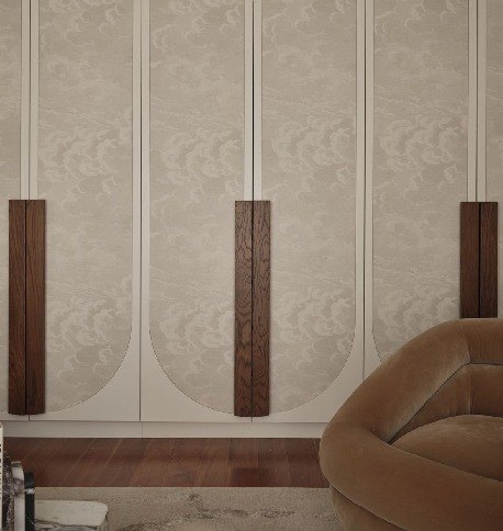 Panelled wardrobe doors in a soft neutral