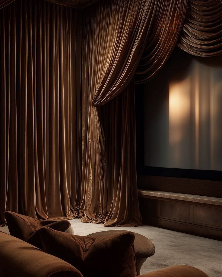 Full height drapes in chocolate velvet