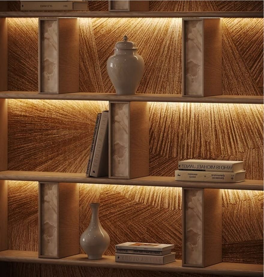 Sunburst veneer with stone dividers