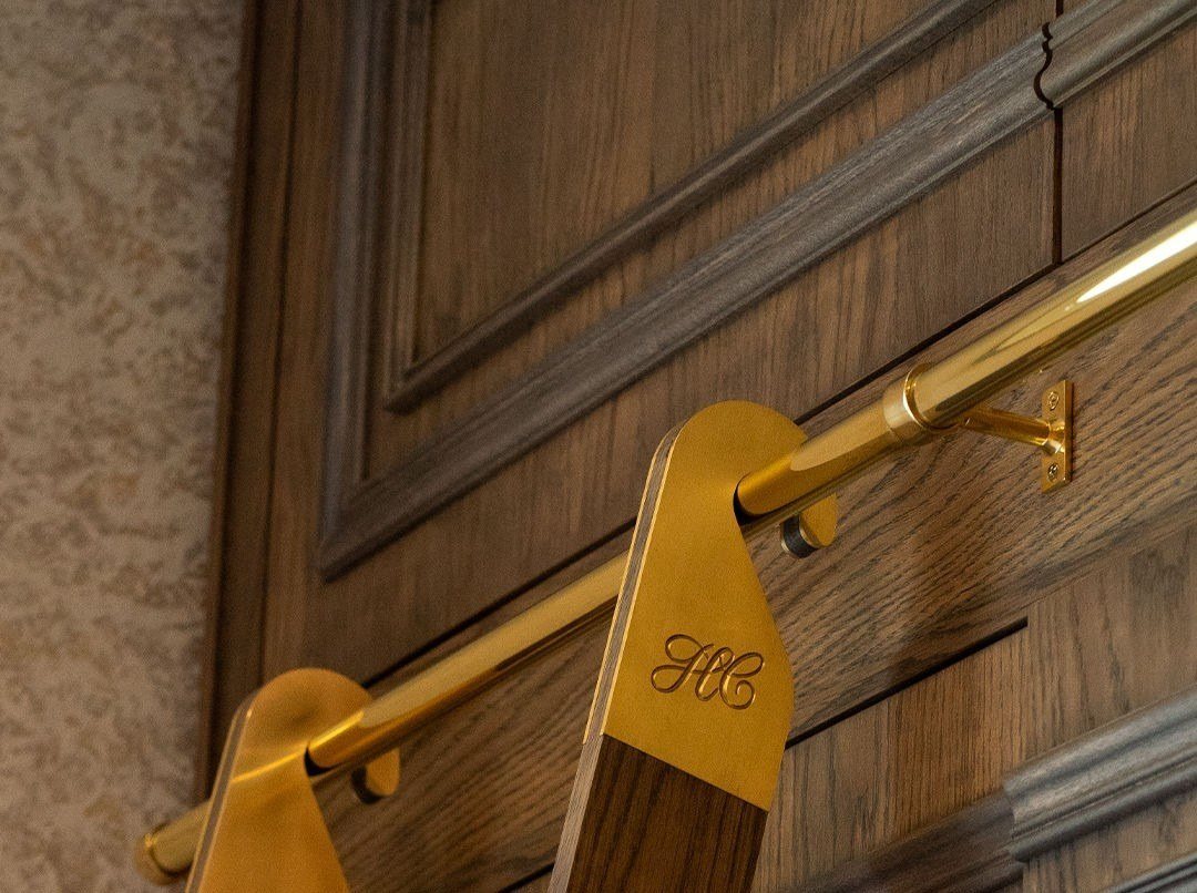 Brass library rail and ladder